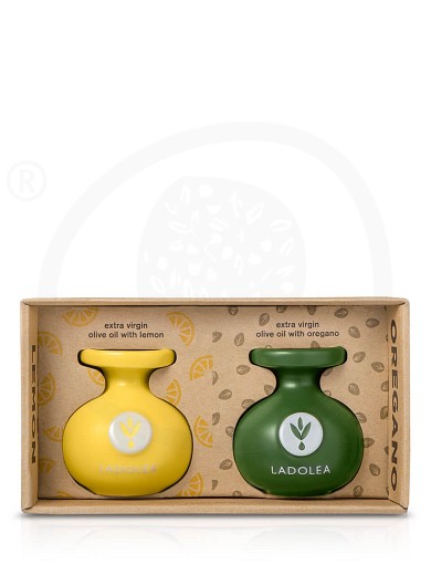 Geschenk mit extra nativem Olivenöl mit Zitrone & Oregano "Ladolea" (2x80ml)